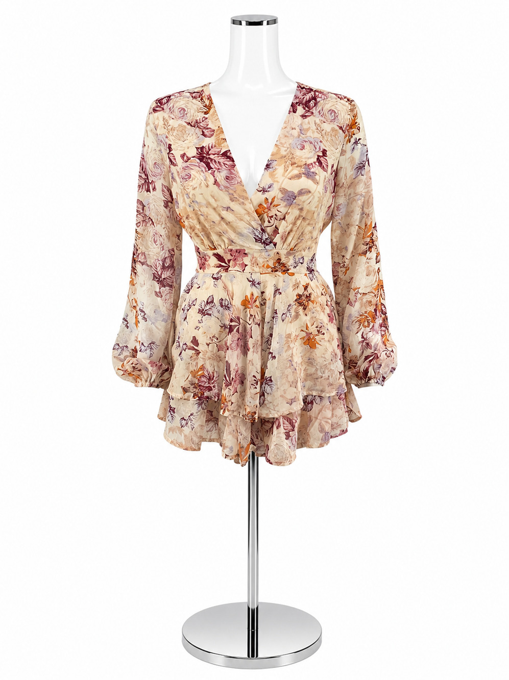 Mi Ami Alma Boho Floral Long Sleeve Ruffle Romper Size XS